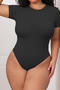 sexy high stretch 5 colors crew neck short sleeve shapewear_Black