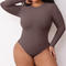 sexy high stretch 3 colors crew neck long sleeve bodysuit shapewear_Black_Brown