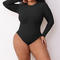 sexy high stretch 3 colors crew neck long sleeve bodysuit shapewear_Black