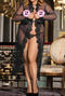 plus size stretch see-through mesh lace trim nightgown(asia size,no underwear)_Black