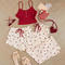 casual slight stretch 5-colors sling heart print three-piece set loungewear_Black_Pink_Rose Red