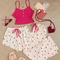 casual slight stretch 5-colors sling heart print three-piece set loungewear_Black_Pink_Rose Red_Magenta