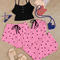 casual slight stretch 5-colors sling heart print three-piece set loungewear_Black_Pink