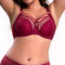 sexy plus size slight stretch gather breathable thin big chest bra no chest pad_Black_Rose Red