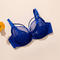 sexy plus size stretch mesh thin breathable gather big chest bra no chest pad_Black_Blue