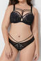 sexy plus size stretch see-through lace thin big chest bra set no chest pad_Black