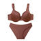 sexy plus size stretch breathable thin big chest bra set non removable padding_Black_Brown