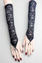 one pair new stylish lace punk solid color long gloves_Black