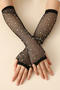 one pair new stylish rhinestone decor fishnet long party gloves(length:25cm)_Black