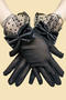 one pair new stylish lace trim 3 colors bow decor short gloves_Black