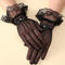 one pair new stylish lace trim bow decor fishnet short gloves_Black