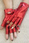one pair new stylish halloween glossy half-finger gloves_Black_Red