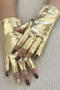 one pair new stylish halloween glossy half-finger gloves_Black_Red_Gold