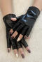 one pair new stylish halloween glossy half-finger gloves_Black