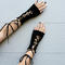 one pair new halloween lace-up solid color long gloves(length:18cm,width:8cm)_Black