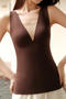 sexy slight stretch v-neck 3 colors warm padded bras(asia size)_Black_Brown