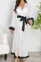 sexy slight stretch see-through mesh petal stitching robe with belt_White