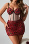 sexy slight stretch leopard printing babydoll(with underwire&boned)_Red