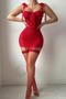 sexy stretch see-through mesh shirring babydoll with stockings and thongs_Black_White_Pink_Red