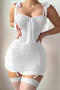 sexy stretch see-through mesh shirring babydoll with stockings and thongs_Black_White