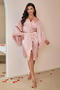 plus size non-stretch satin 4 colors fuzzy decor with belt nightgown_White_Pink