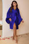 plus size non-stretch satin 4 colors fuzzy decor with belt nightgown_White_Pink_Rose Red_Blue