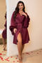 plus size non-stretch satin 4 colors fuzzy decor with belt nightgown_White_Pink_Rose Red