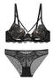 sexy slight stretch lace 3 colors cutout with underwire bras sets_Black