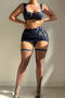 sexy slight stretch lace solid color three-piece set(with stockings)_Red_Dark Blue