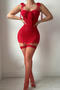 sexy slight stretch 4 colors mesh shirring babydoll(with underwire&stockings)_Black_White_Red