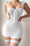 sexy slight stretch 4 colors mesh shirring babydoll(with underwire&stockings)_Black_White