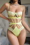 sexy slight stretch lace with underwire hollow teddy collections_Yellow