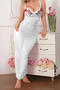 sexy slight stretch see through mesh embroidery nightgown with thong_Black_White
