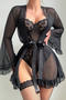 sexy stretch lace stitching 5 colors underwire stockings three-piece set & belt_Black