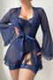 sexy stretch lace stitching 5 colors underwire stockings three-piece set & belt_Black_White_Rose Red_Dark Green_Dark Blue