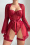 sexy stretch lace stitching 5 colors underwire stockings three-piece set & belt_Black_White_Rose Red