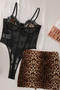 sexy stretch lace mesh leopard print splicing teddy collection with underwire_Black