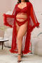 plus size slight stretch mesh with belt nightgown(no underwear,size run small)_Black_White_Red