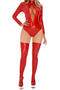 sexy plus size stretch pu solid color teddy collections(no stockings)_Black_Red