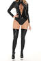 sexy plus size stretch pu solid color teddy collections(no stockings)_Black