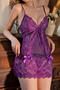 sexy slight stretch bow decor lace babydoll(with thong)_Black_Purple