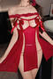 sexy slight stretch see-through mesh babydoll(with waist chain,no thong)_Black_Red