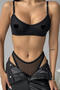 sexy slight stretch 3 colors see-through mesh with underwire two-piece set_Black