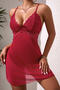 sexy slight stretch see-through mesh lace splicing backless babydoll no thong_Black_Red_Rose Red