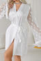 sexy non-stretch mesh splicing tassel decor nightgown sleepwear with belt_Black_White