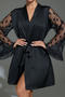 sexy non-stretch mesh splicing tassel decor nightgown sleepwear with belt_Black