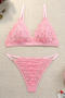 sexy plus size slight stretch see through lace low-cut bra & panty set_Pink