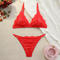 sexy plus size slight stretch see through lace low-cut bra & panty set_Pink_Red