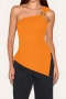 hot sale stylish slight stretch metal decor one shoulder zip-up asymmetric vest_Black_Orange