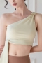 summer new 6 colors solid color stretch one shoulder metallic-ring connected lace up stylish fitness sports yoga top(only top)_Purple_Light Green